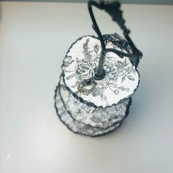 Handmade 3 Tier Scallop Shell Jewelry Stand With Black Rose Decoupage design - Picture 9 of 9